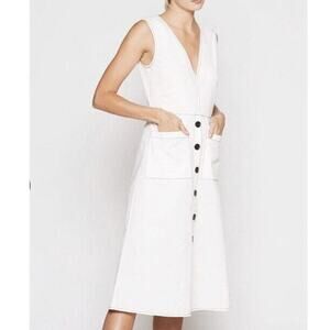 JOIE Midi Dress Sleeveless White Cotton V-neck Button Front New